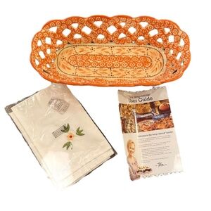 Temp-tations Old World Ceramic Bread Basket with Cloth - ORANGE-NEW